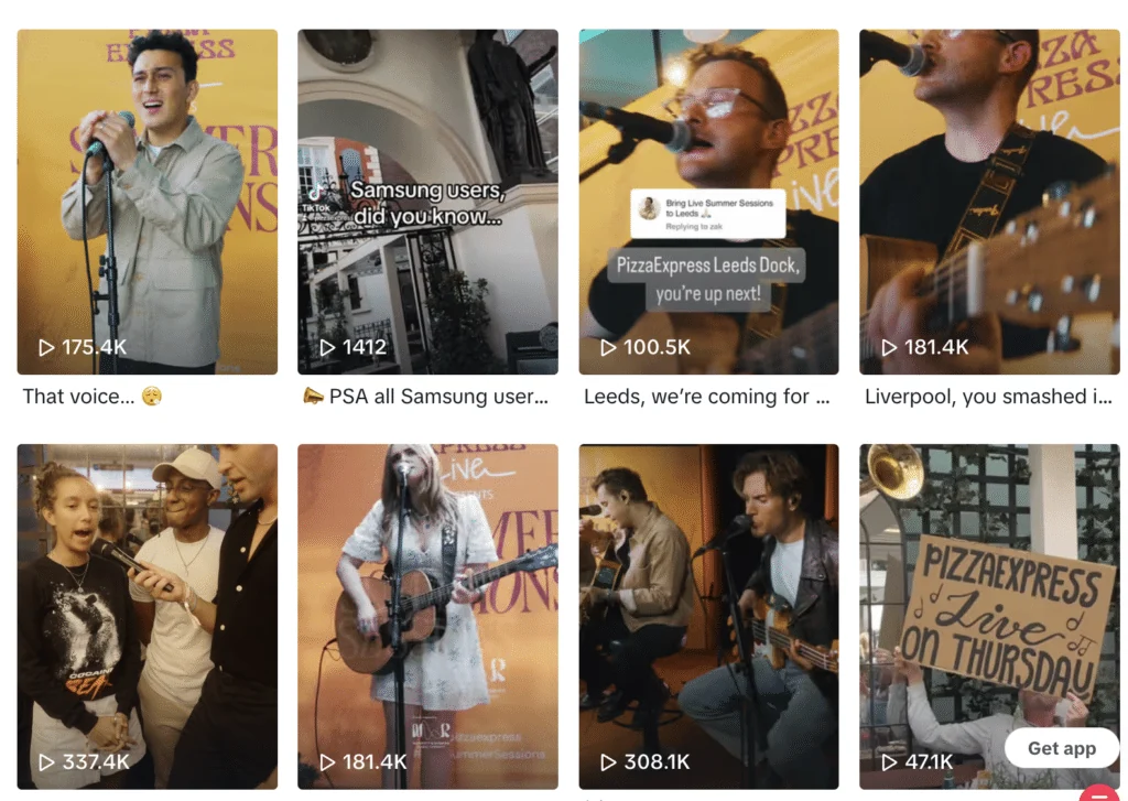 Archived social-media screenshot for Pizza Express, showing the posts discussed in this example.