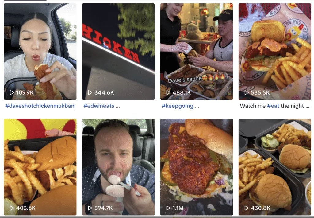 Archived social-media screenshot for Dave’s Hot Chicken, USA, showing the posts discussed in this example.