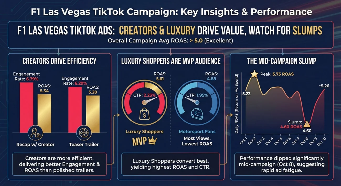 Infographic displaying insights from a social media ad campaign. Created with Nano Banana Pro.