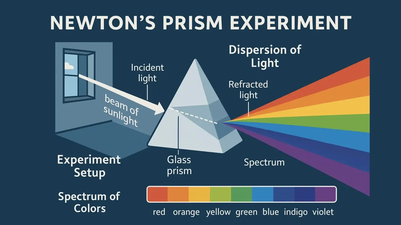AI-generated diagram of light passing through a prism, labelled as Newton’s experiment.