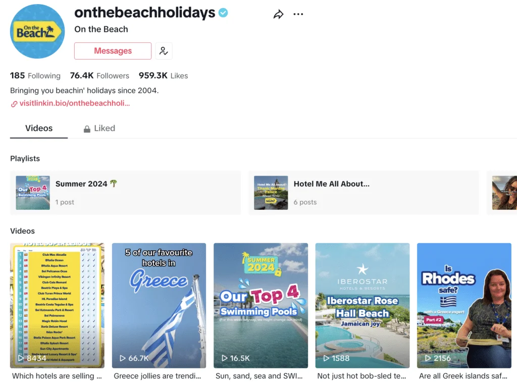 Archived On the Beach TikTok profile or video grid showing the examples discussed in the article.