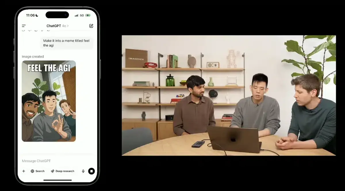 AI-generated meme displayed beside the reference video frame.