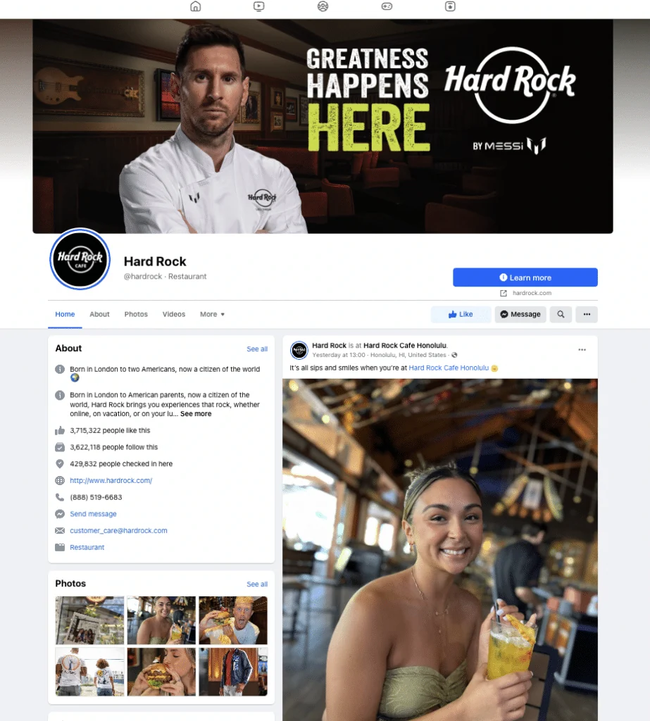 Archived social-media screenshot for Hard Rock Cafe, showing the posts discussed in this example.