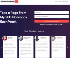 Archived screenshot of SEO Notebook, showing its newsletter or signup page.
