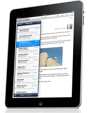 Original iPad shown with its mail interface open.