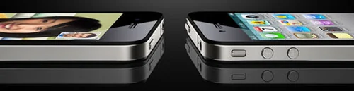 Close-up comparison of the sides and screens of two iPhones.
