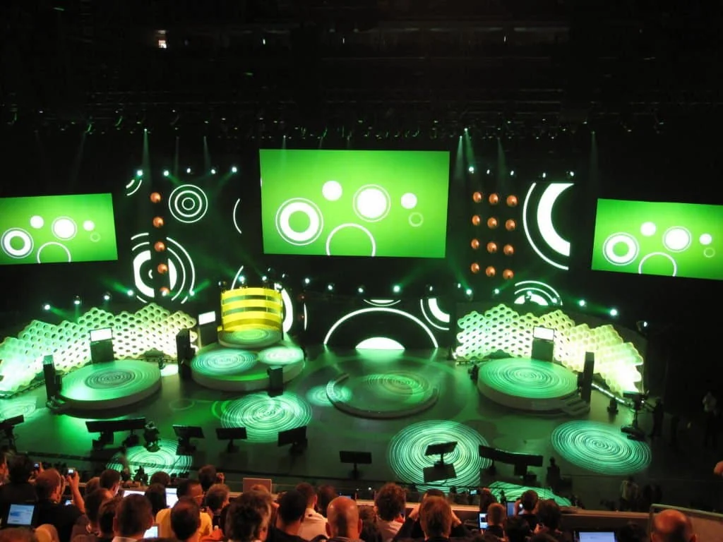 Green-lit Xbox presentation stage at the E3 press briefing.