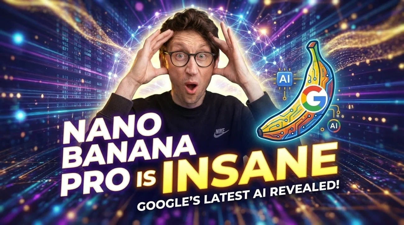 YouTube thumbnail for a video titled 'Nano Banana Pro is Insane' featuring the presenter looking very surprised.