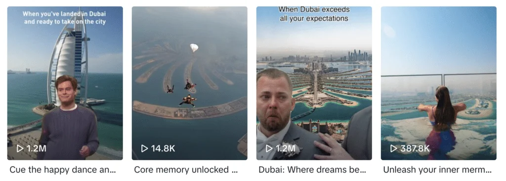 Archived Visit Dubai TikTok profile or video grid showing the examples discussed in the article.