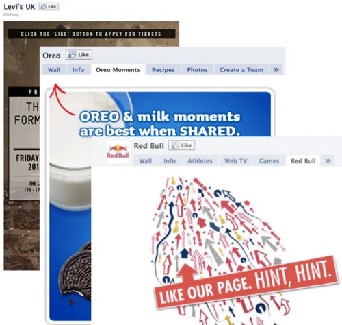 Collage of branded welcome tabs on the old Facebook page layout.