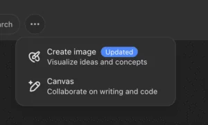 ChatGPT menu with the Create image option highlighted as updated.