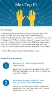 Archived screenshot of The Moz Top 10, showing its newsletter or signup page.