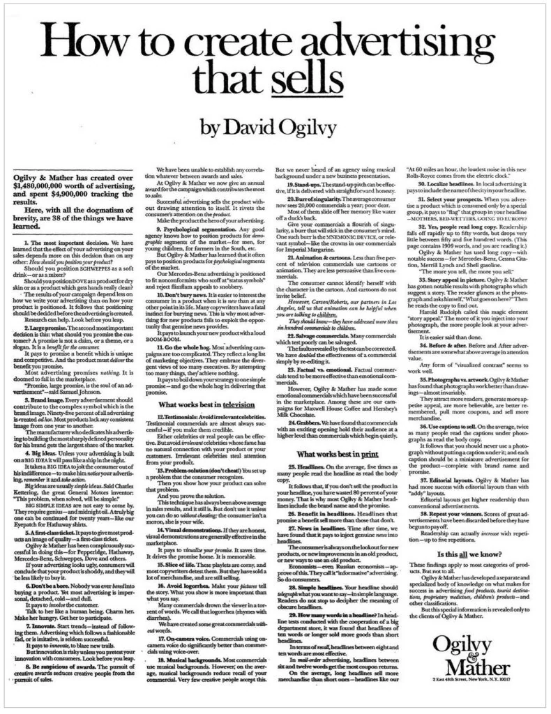 David Ogilvy's 'How to Create Advertising That Sells'