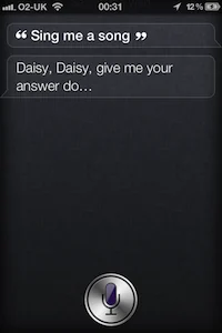 Siri responding to a request for a song with the lyrics opening “Daisy, Daisy”.