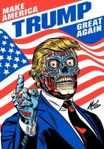 Satirical campaign-poster artwork credited to Mitch O’Connell.