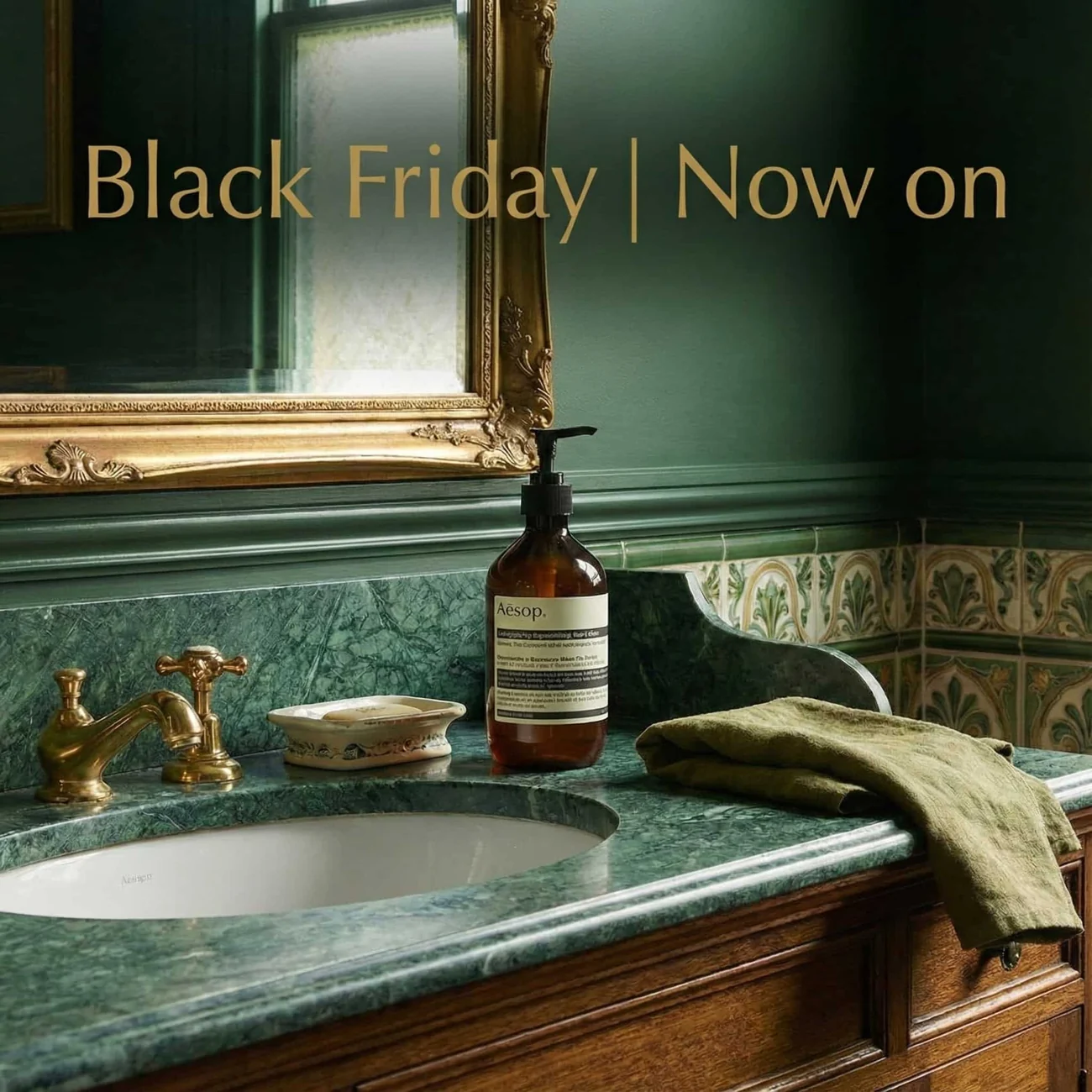 AI-generated Black Friday advertisement using the pump-bottle and basin scene.