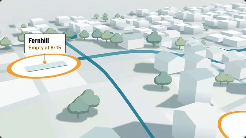 Claude Motion’s animated bike-share map highlighting Fernhill’s empty bike dock at 8:15