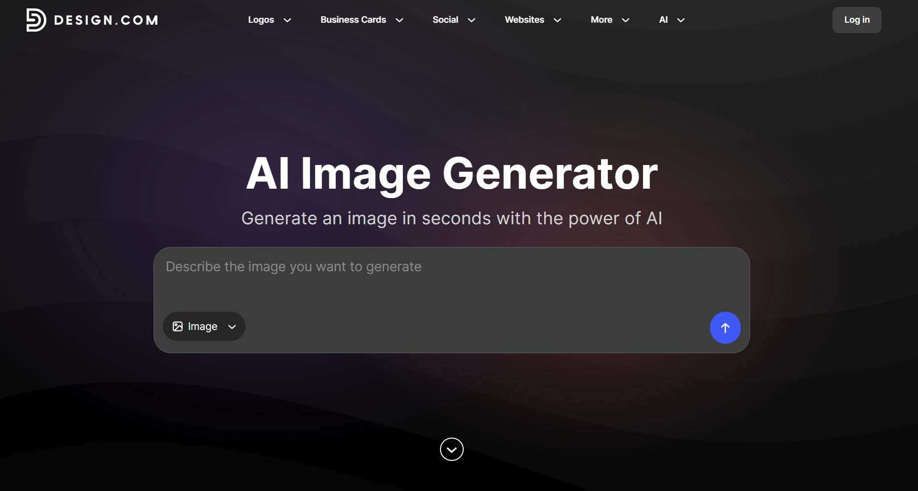 Design.com AI Image Generator showing its image prompt interface.