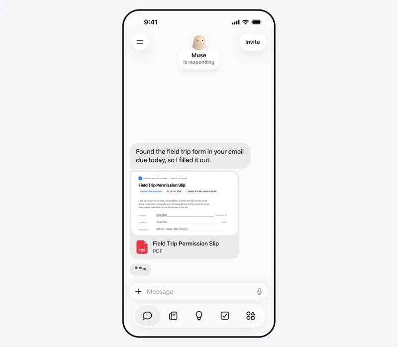 Meta’s Muse demonstration shows a field trip permission form prepared in a conversation