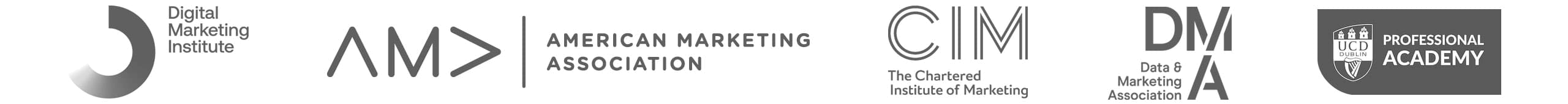 Digital Marketing Institute, American Marketing Association, Chartered Institute of Marketing, Data & Marketing Association, and UCD Professional Academy