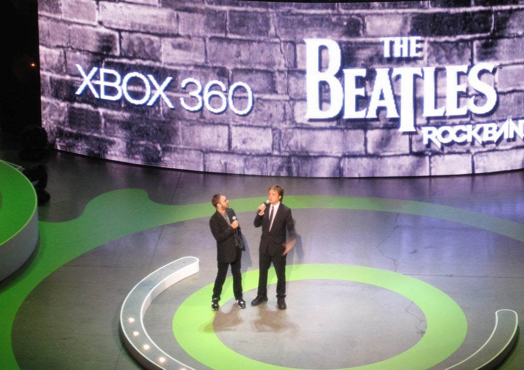 Paul McCartney and Ringo Starr on stage at Xbox Kinect launch at E3